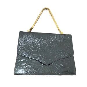 International Black Snake Print Gold Tone Handle Faux Leather Envelope Clutch